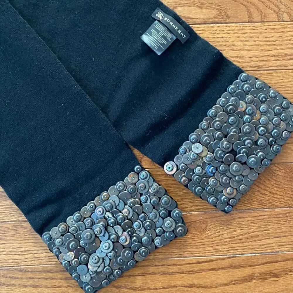 BURBERRY Black Cashmere Scarf with Copper Metallic Trim EUC